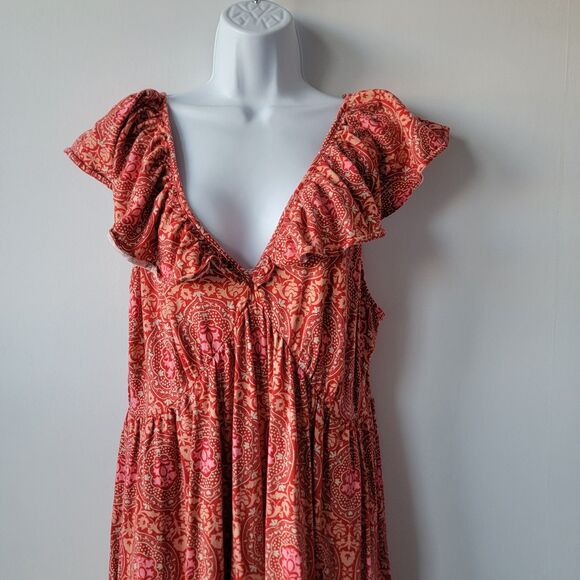 Boden Women's Tie Back Jersey Maxi Dress sz 14R Poinsettia Exotic Tile Ruffle - Picture 3 of 9